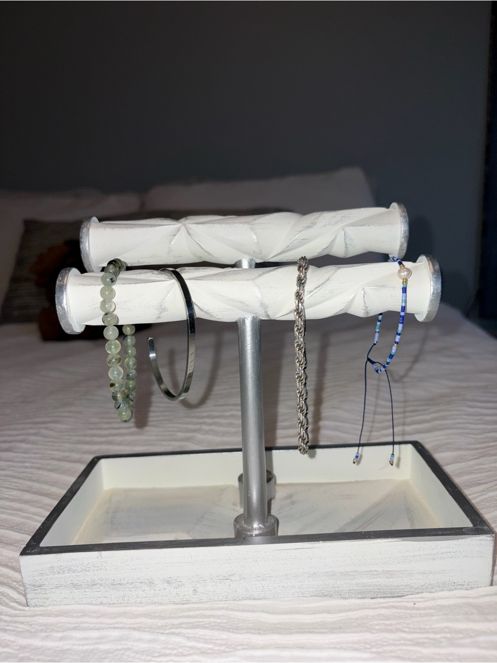 White and Silver Two-Tier Jewelry Bracelet Display